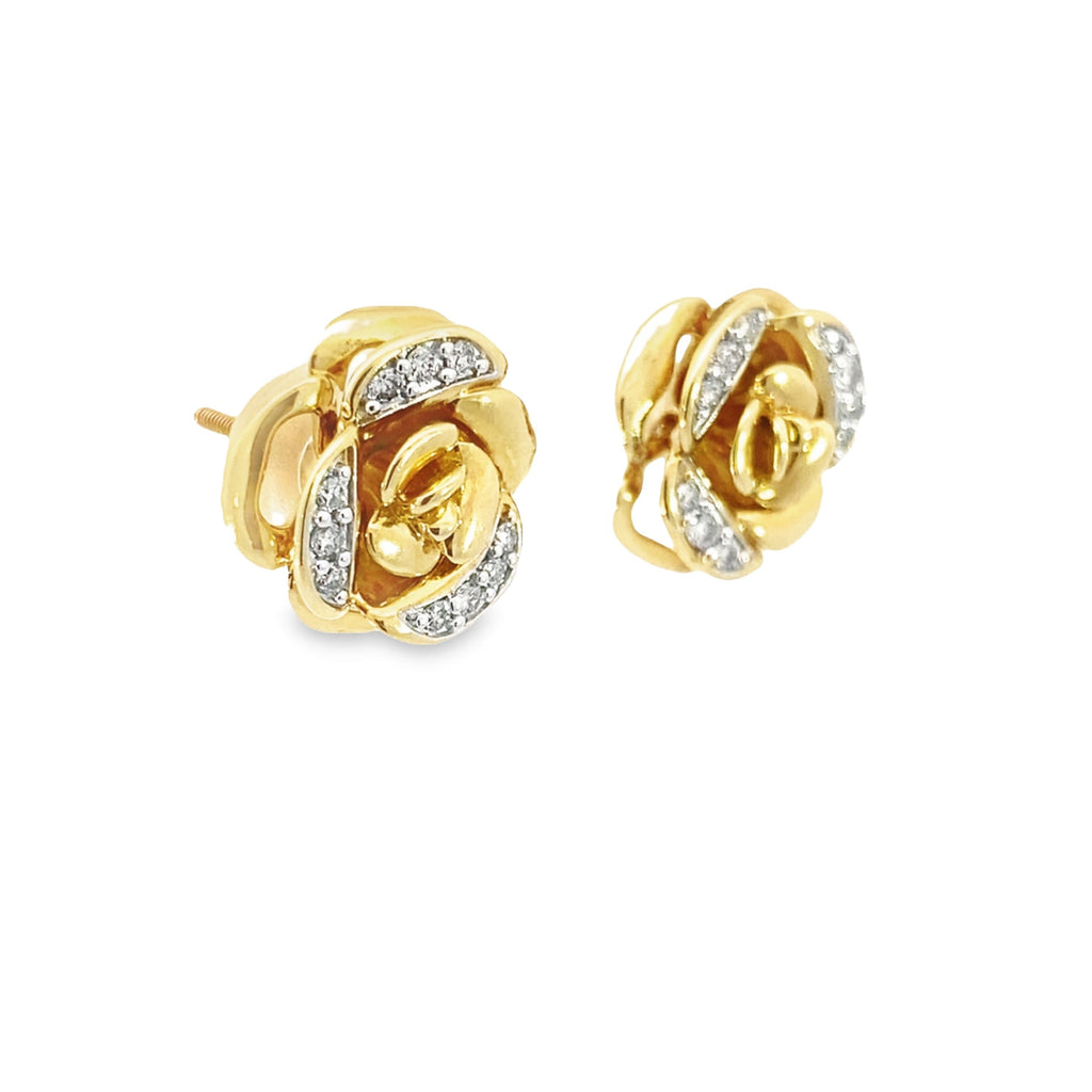 10K Yellow Gold Diamond Rose Stud Earring 2.3Dwt