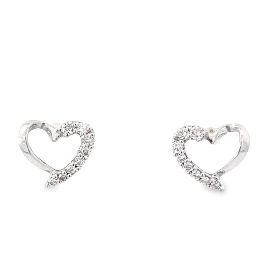 0.12Ctw 14K White Gold Diamond Heart Stud Earrings