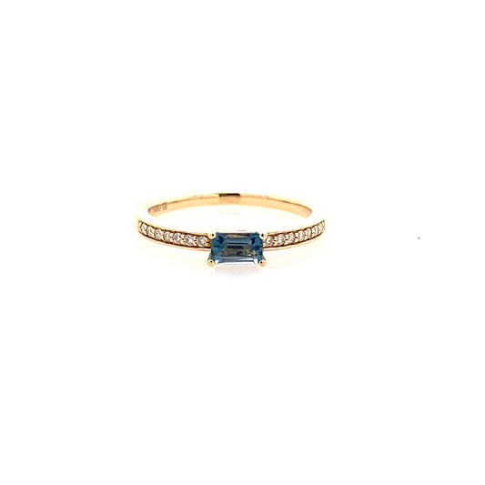 0.10 Ctw Diamond & 0.36 Ctw London Blue Topaz 14K Yellow Gold Ring Size 7 1.6Dwt