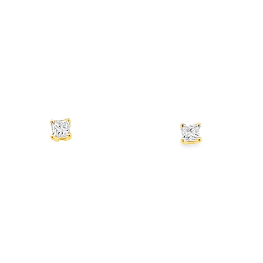 0.15Ctw 14K Yellow Gold Princess Cut Diamond Solitaire Stud