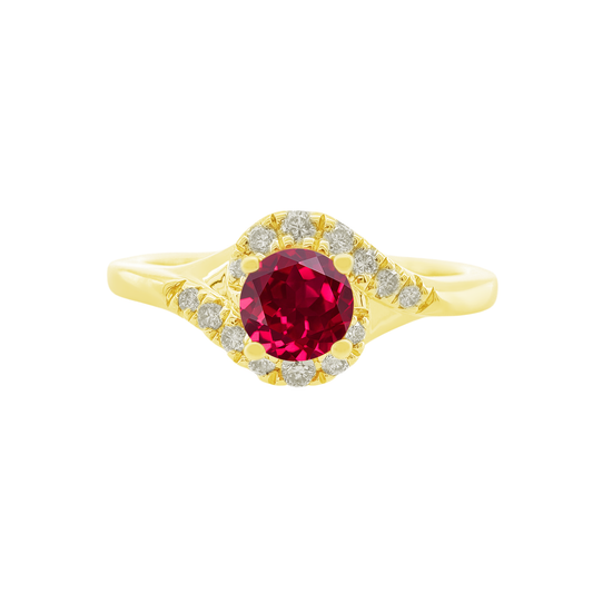 0.11Ctw Diamond & 0.32Ctw Rubi 14K Yellow Gold Ring Size 7 1.6Dwt