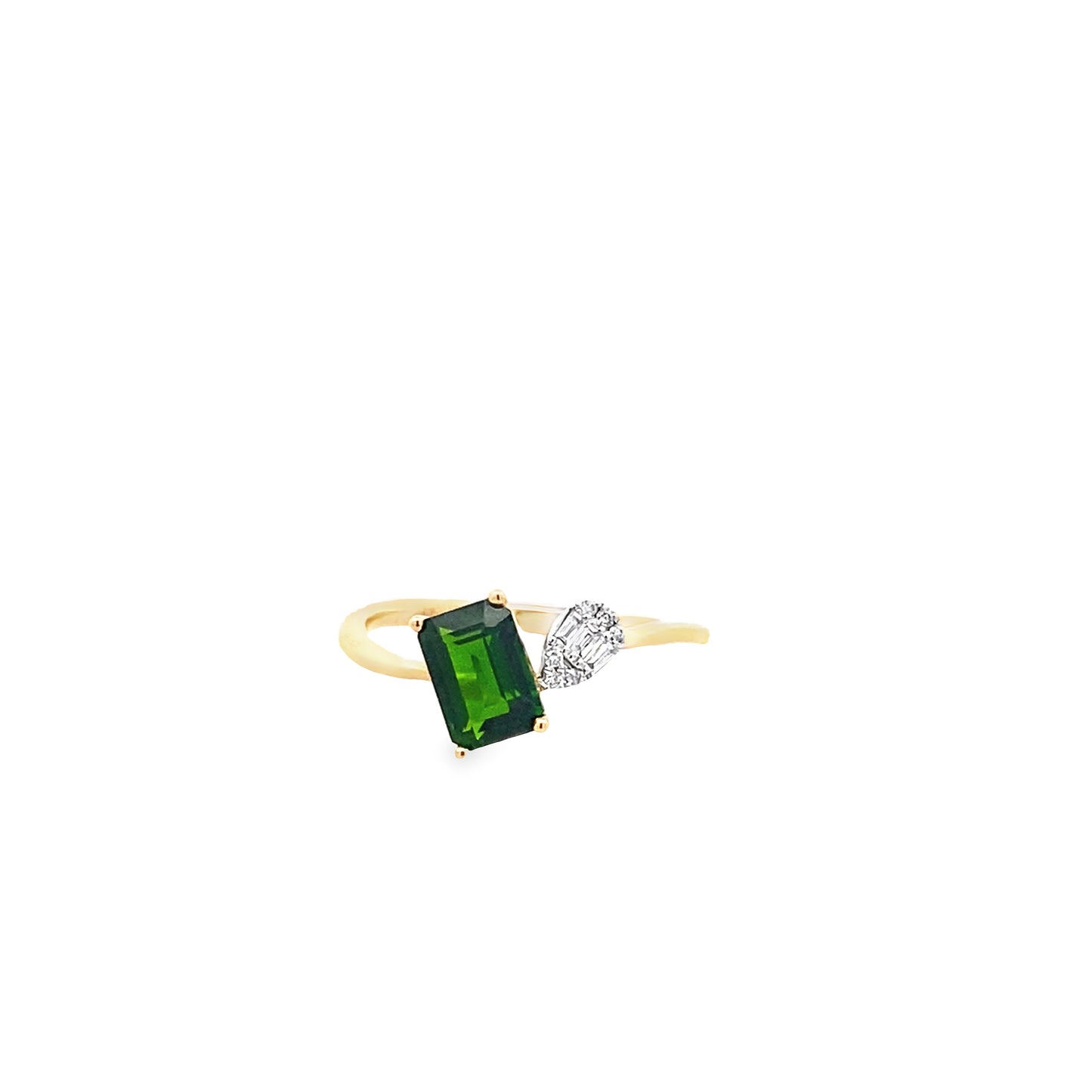 1.21Cdgt/0.05 Ctw Dia 14K Yellow Gold Green Chrome Diopside & Dia Ring Size 7 1.3Dwt