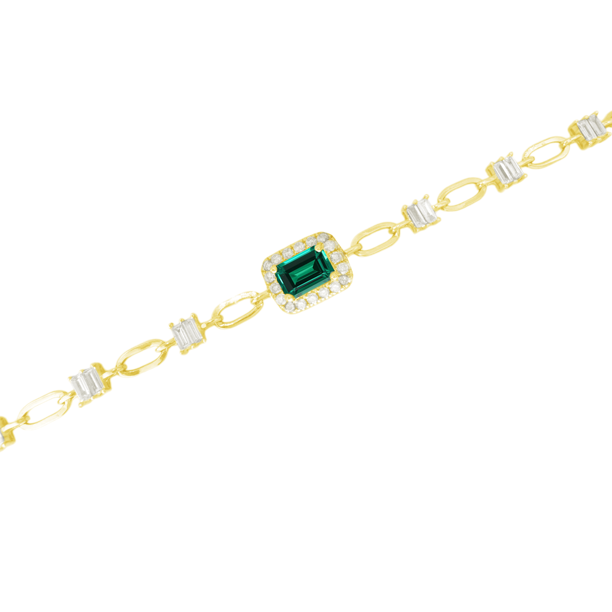 0.35Ct Dia 0.52Ct Em 14K Yellow Gold Dia & Emerald Bracelet 7In 2.2Dwt