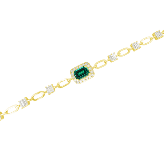 0.35Ct Dia 0.52Ct Em 14K Yellow Gold Dia & Emerald Bracelet 7In 2.2Dwt