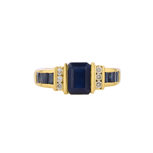 14K Yellow Gold Diamond & Sapphire Ring Size 7 4.4Dwt