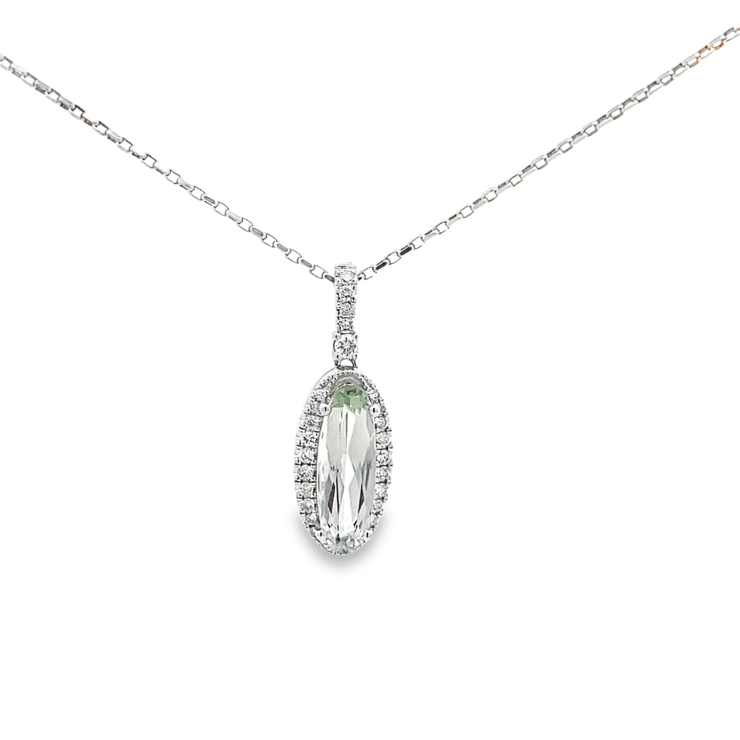 1.81 Geamov/0.23 Ctw Dird 14K White Gold Green Amethyst & Dia Pendant 1.4Dw