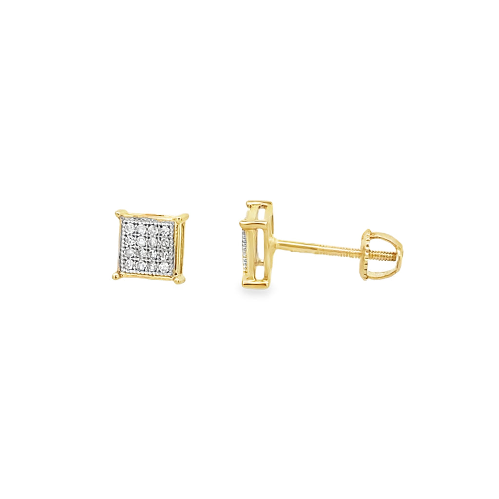 0.10Ctw 10K Yellow Gold Diamond Square Stud Earrings