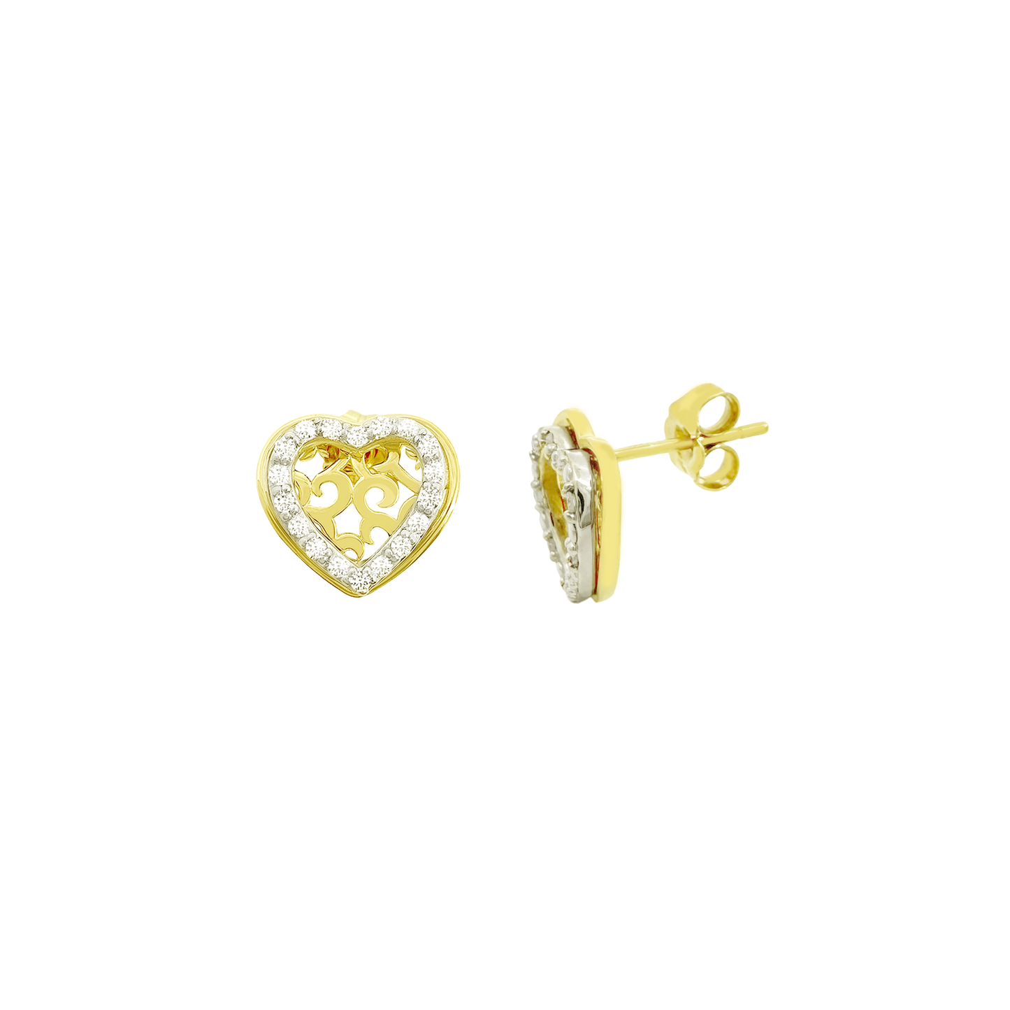 10K Yellow Gold Diamond Heart Stud Earrings 1.8Dwt