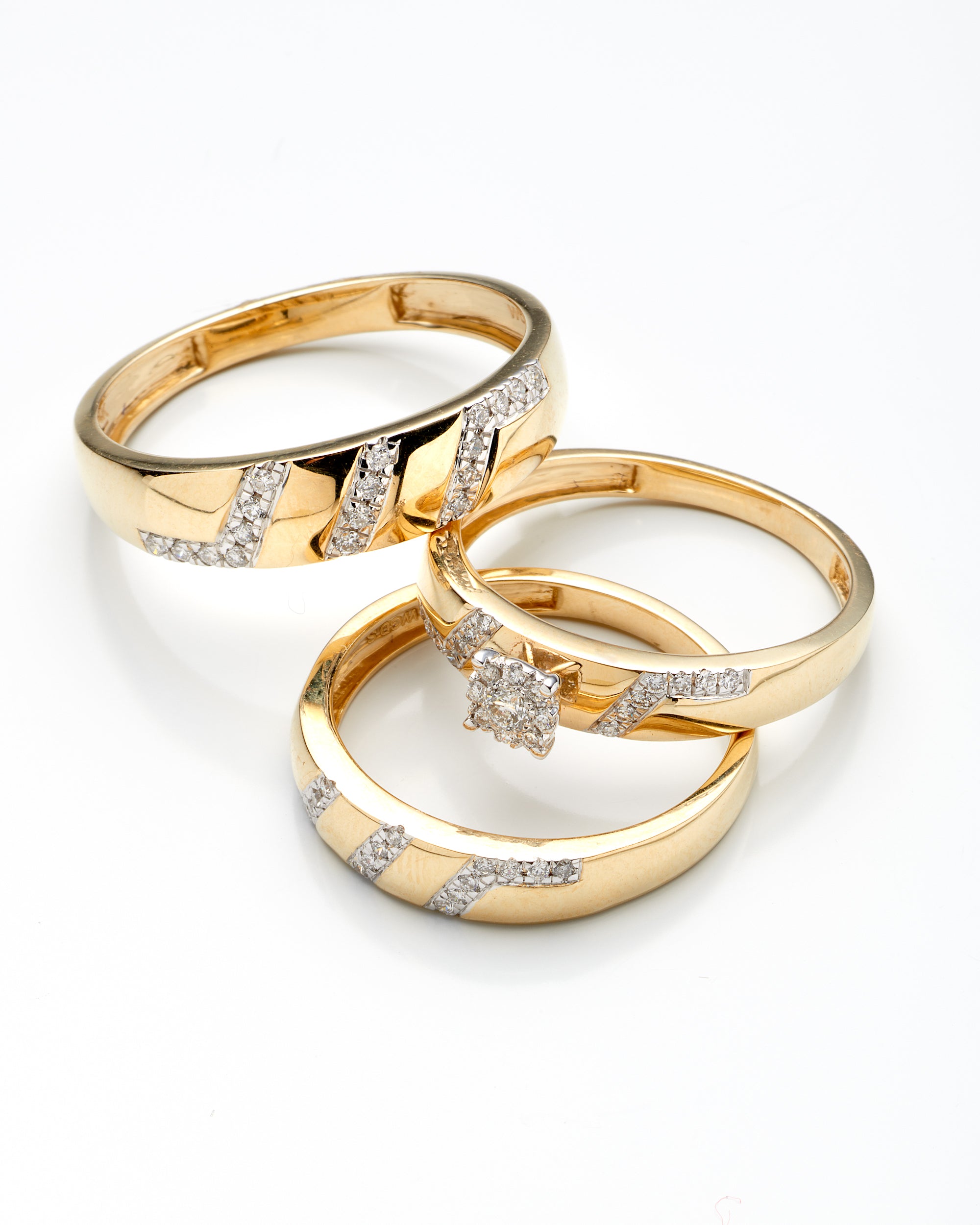 0.33Ctw 14K Yellow Gold Diamond Trio Set Size 7 & 10  4.6Dwt