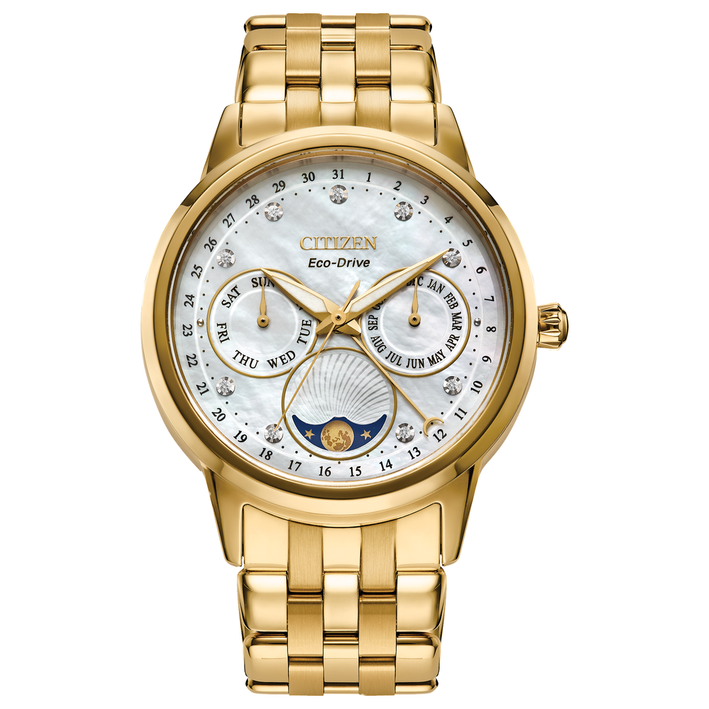 Citizen Calendrier Eco Drive Ladies Watch (Fd0002-57D) Gold Tone Mother Of Pearl Dial