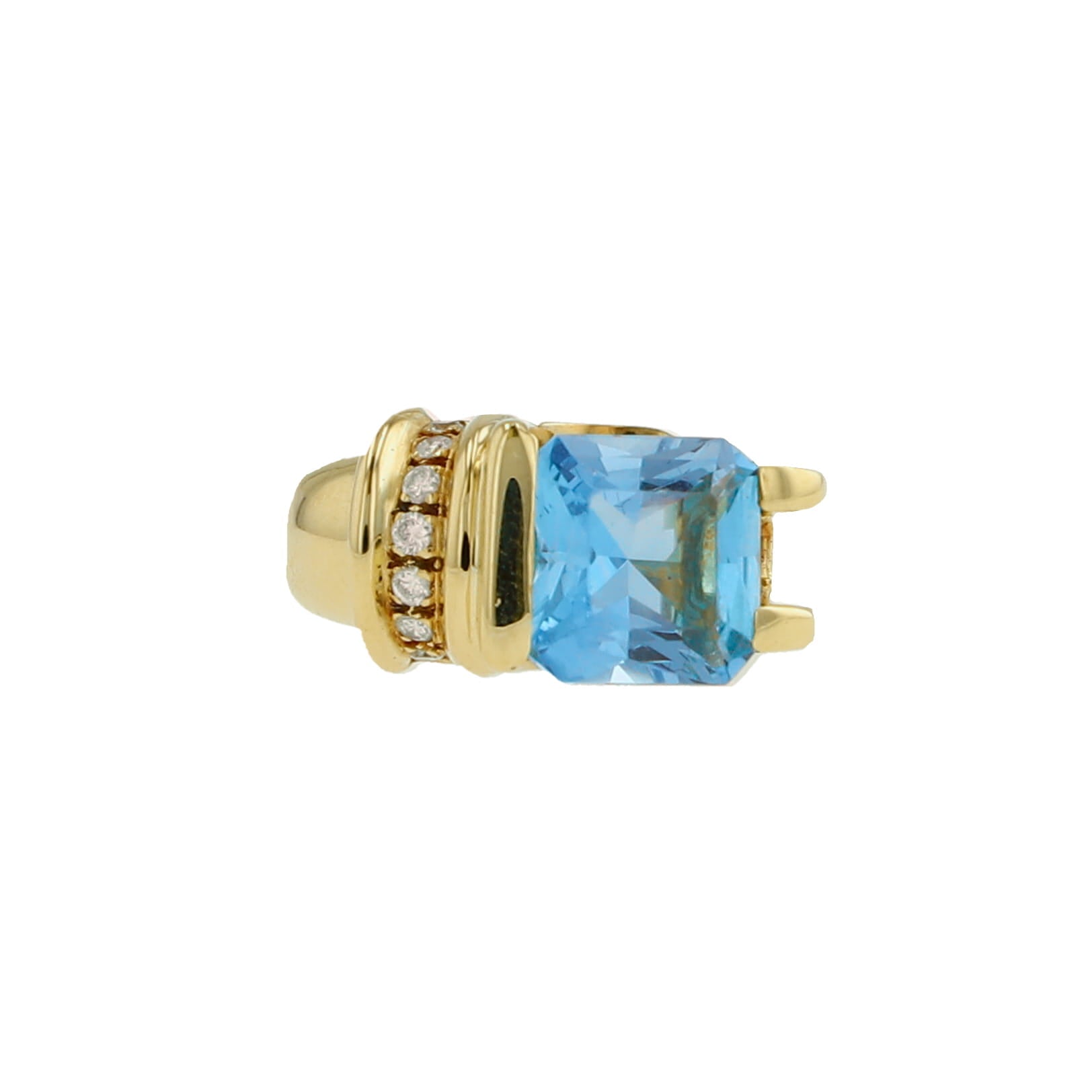 14K Yellow Gold Light Blue Topaz & Diamond Fashion Ring Size 7 5.7Dwt