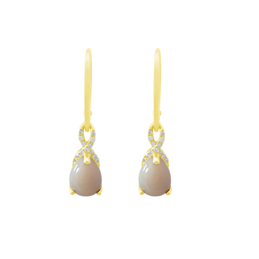 0.09Ct Dia 1.94Ct Po 14K Yellow Gold Pink Opal  & Dia Drop Earrings 1.7Dwt