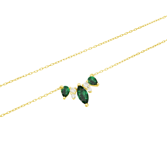 0.10Ct Dia 0.6Ct Em 14K Yellow Gold Emerald Necklace 18In 1.1Dwt