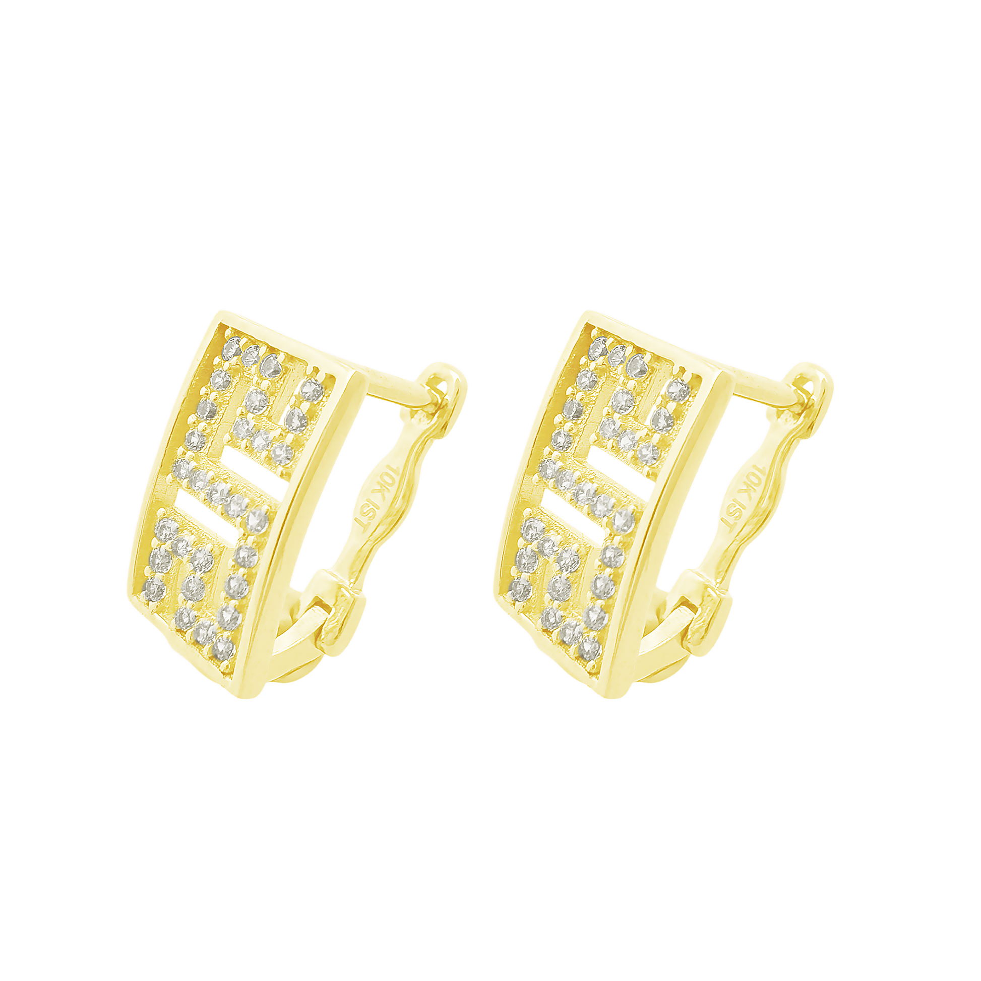 10K Yellow Gold Cz Greek Key Style Fashion Earrings 1.9Dwt