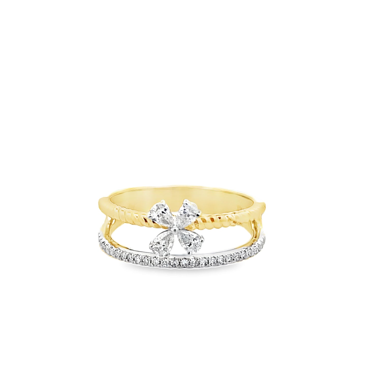 0.33Ctw 14K Yellow Gold Diamond Flower Ring Size 7 2.6Dwt