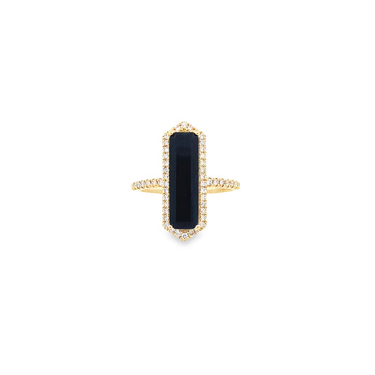 2.73 Bagt/ 0.34Ctw Dird 14K Yellow Gold Black Agate & Dia Ring Size 7 2.4Dwt