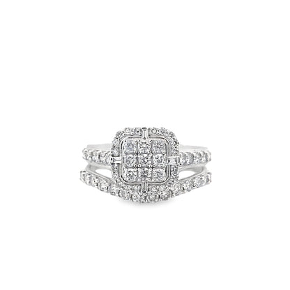 1.00Ct 14K White Gold Diamond Wedding Set Ring Size 7 3.1Dwt