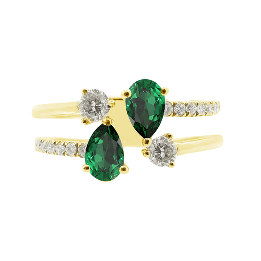 0.28Ct Dia 0.37Ct Em 14K Yellow Gold Emerald & Dia Fashion Ring Size 7 1.9Dwt