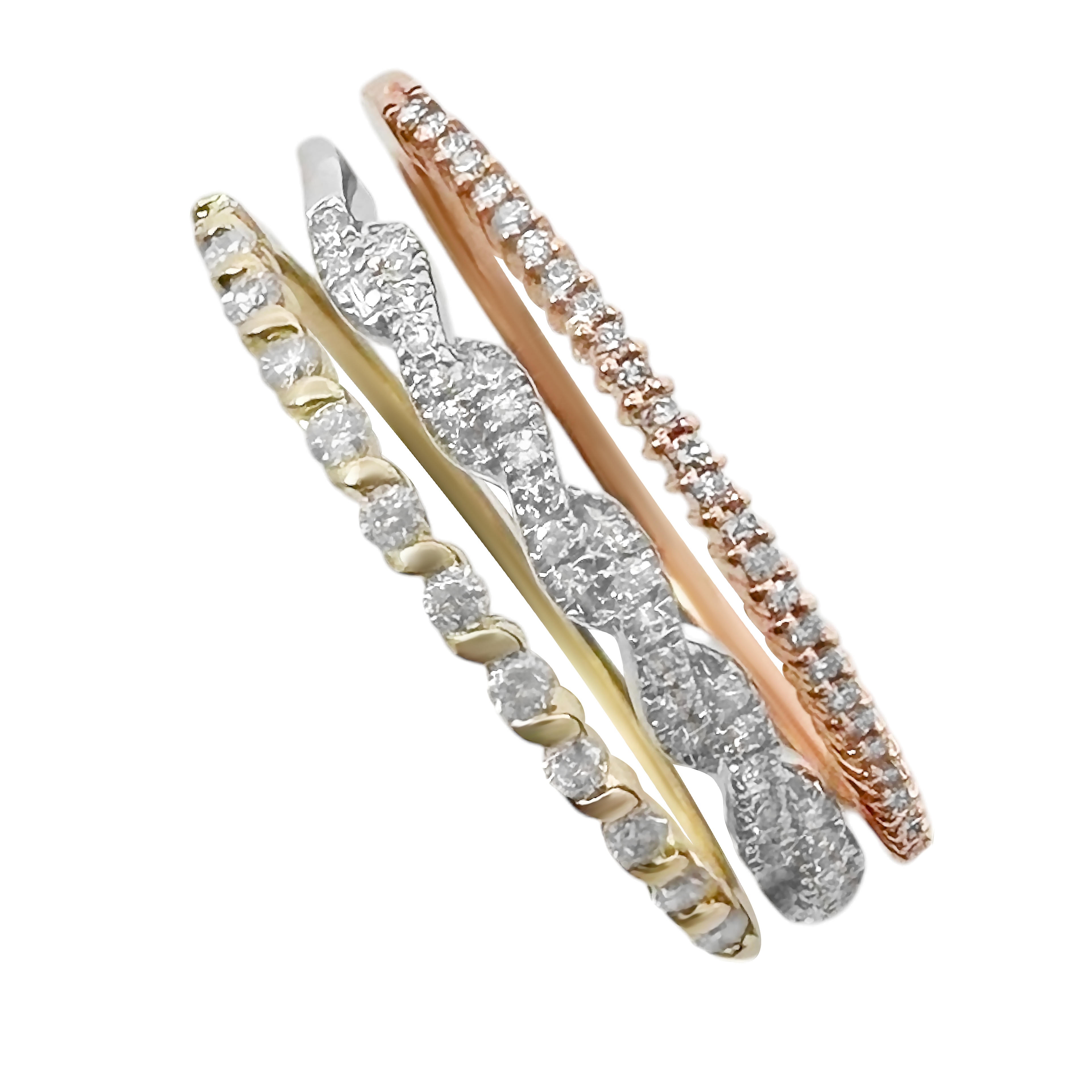 0.25Ctw 10K Tri Color Gold Diamond Lds Stackable Band Size 7 1.7Dwt