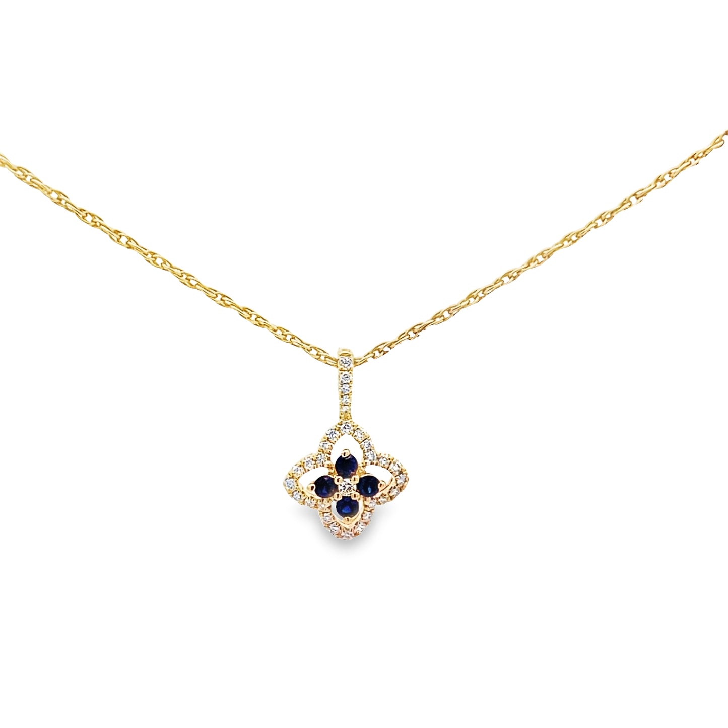 0.16Ctw Diamond & 0.16Ctw Sapphire 14K Yellow Gold Pendant 0.7Dwt