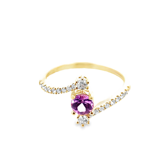 0.45 Psrd/0.26Ctw Dird 14K Yellow Gold Pink Sapphire & Dia Ring Size 7 1.6Dwt