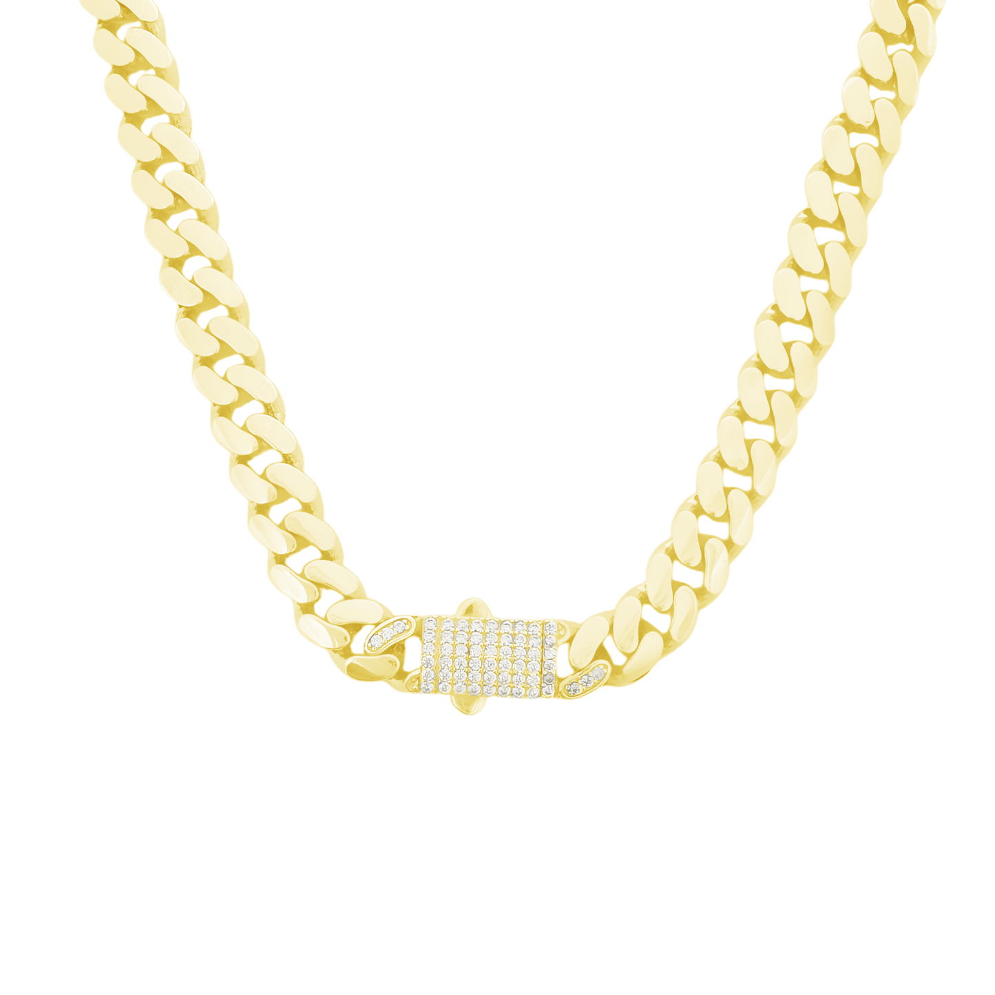 10K Yellow Gold Cz Clasp Hollow Cuban Link Chain 18In 13.8Dwt