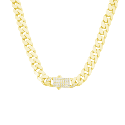10K Yellow Gold Cz Clasp Hollow Cuban Link Chain 18In 13.8Dwt