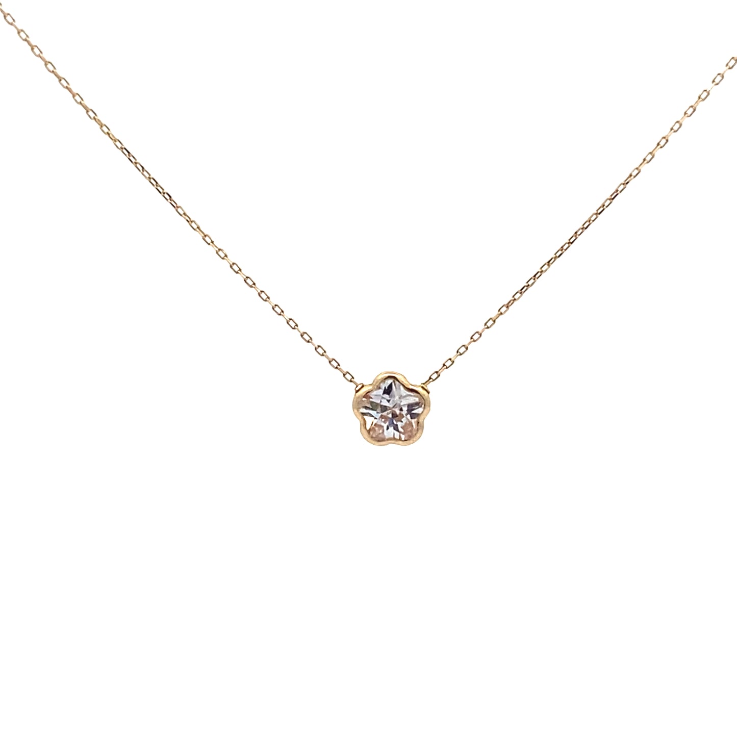 14K Yellow Gold Flower Cz Pendant Necklace 18In