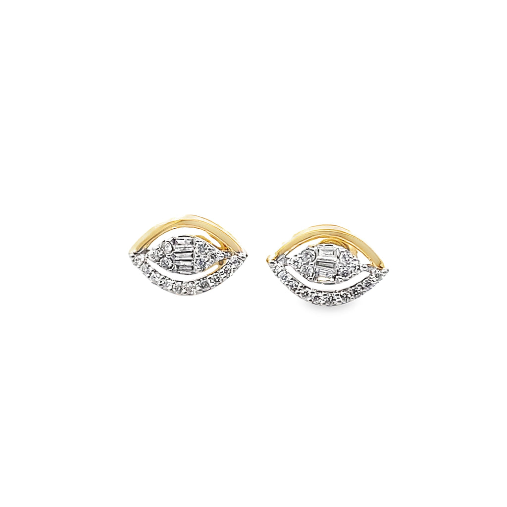 0.32Ctw 14K Yellow Gold  Diamond Eyes Stud Earrings