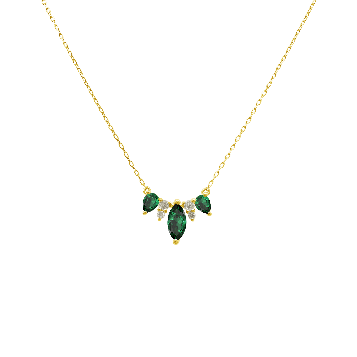 0.10Ct Dia 0.6Ct Em 14K Yellow Gold Emerald Necklace 18In 1.1Dwt