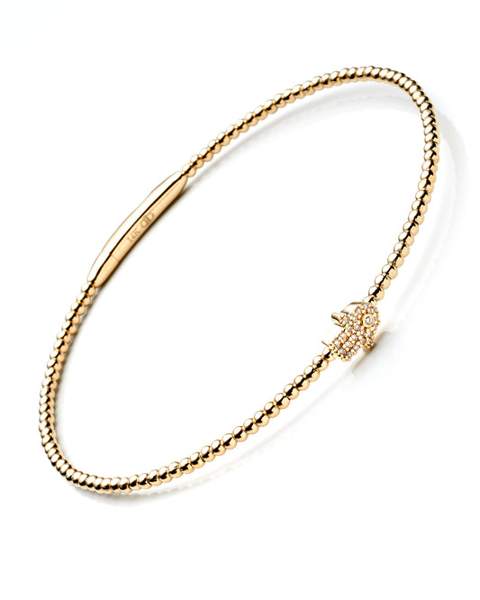 0.07Ctw 14K Yellow Gold & Titanium Wire Hand Of Fatima Diamond Bracelet 2.8Dwt