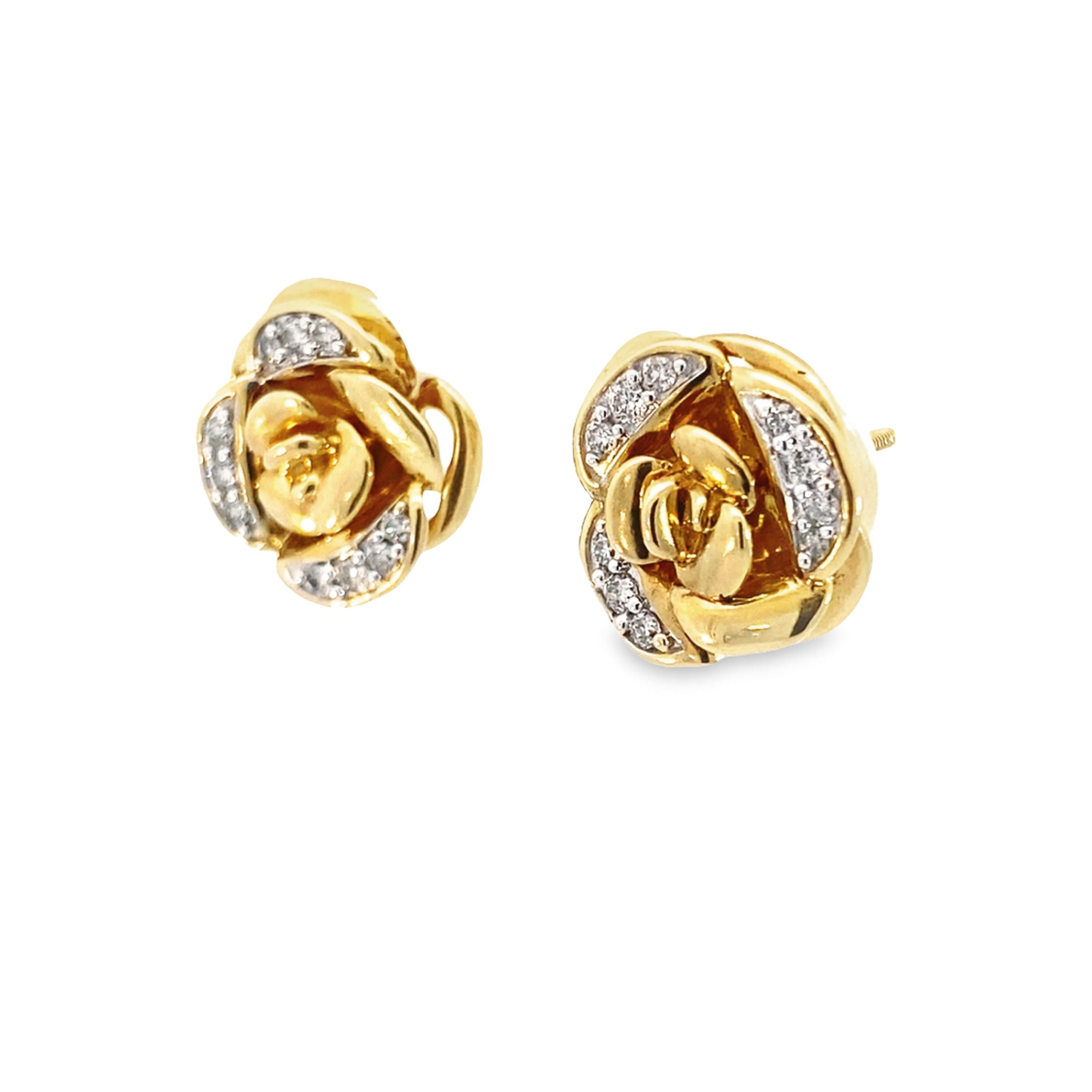 10K Yellow Gold Diamond Rose Stud Earring 2.3Dwt