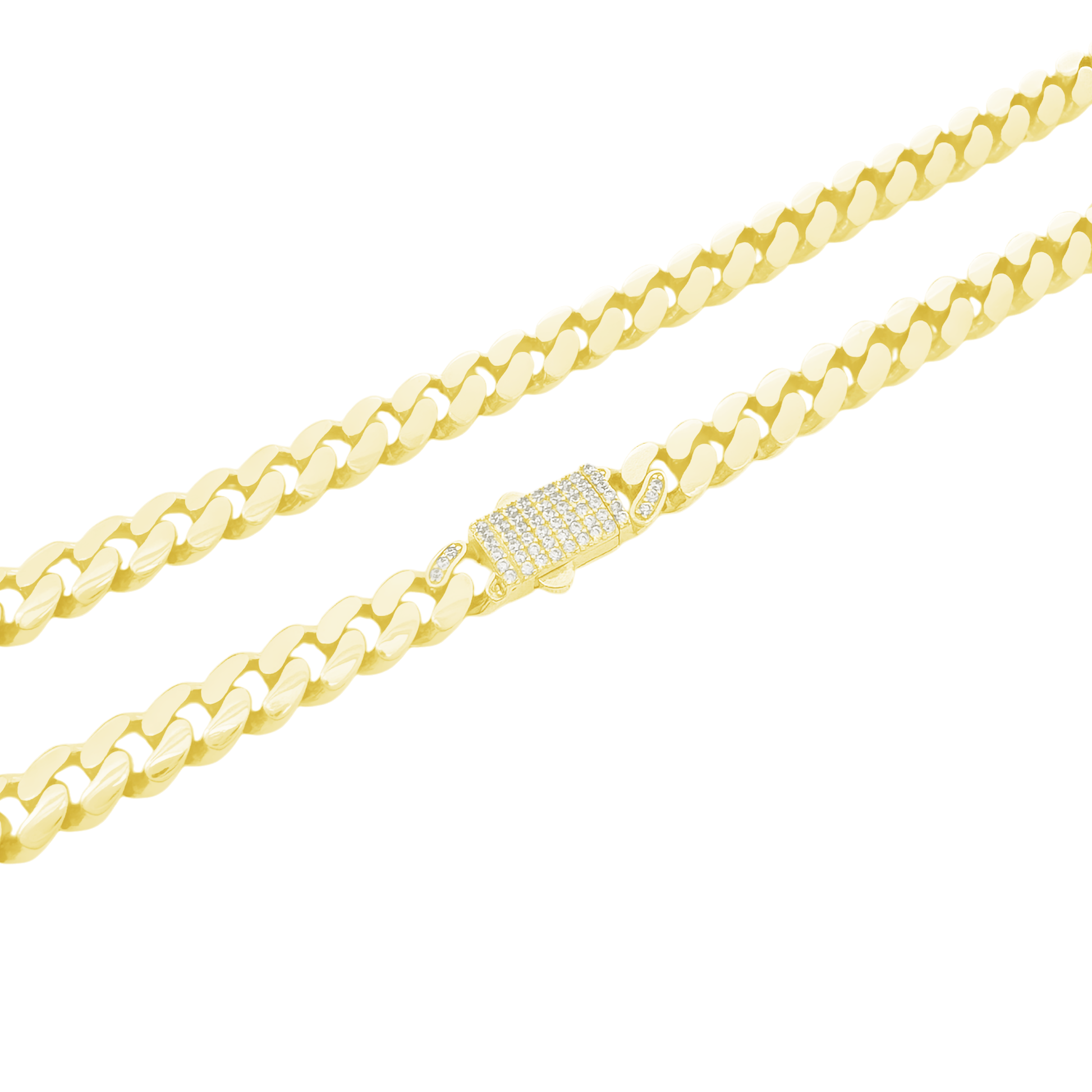 10K Yellow Gold Cz Clasp Hollow Cuban Link Chain 18In 13.8Dwt