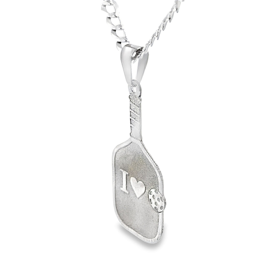 10K White Gold Pickleball Paddle Pendant 1.3Dwt