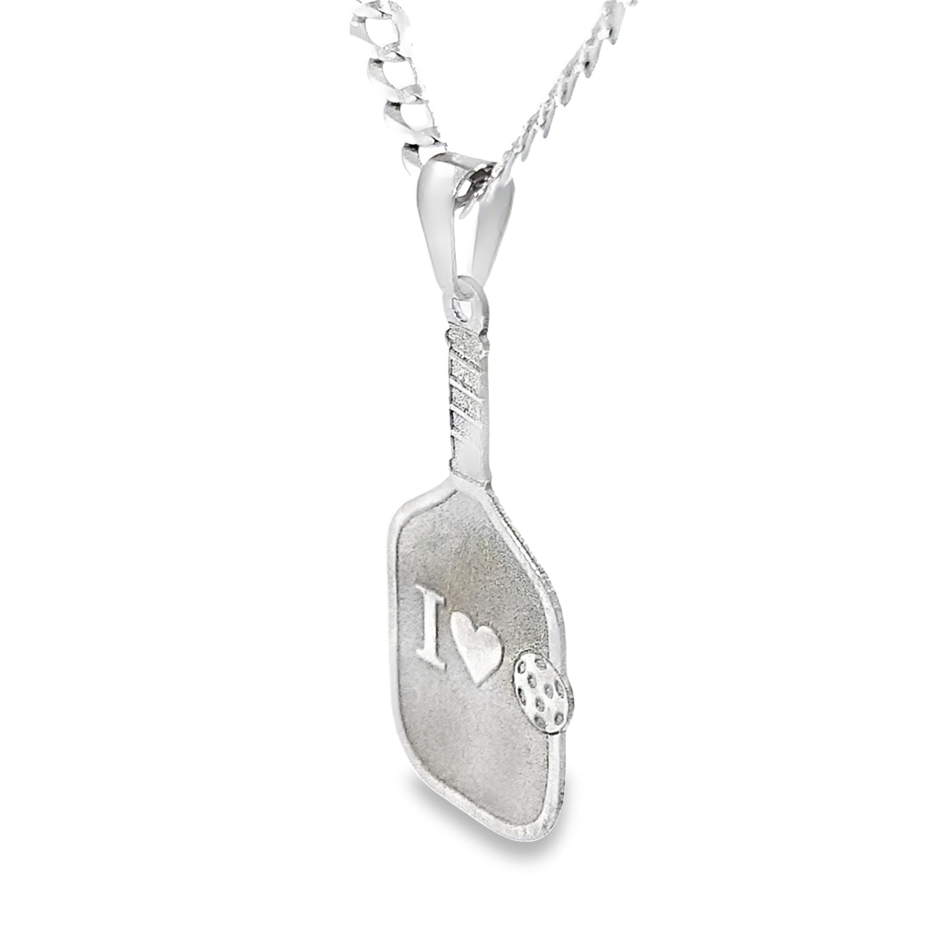 10K White Gold Pickleball Paddle Pendant 1.3Dwt