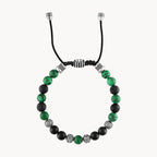Bulova Classic Bolo Bracelet Stainless Steel With Black Cord W/ Onyx, Malachite & Black Lava Beads (Bvb1072-Nstmalma)