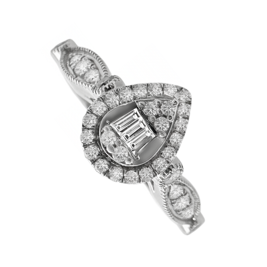 0.33Ctw 10K White Gold Diamond Engagement Ring Size 7 1.6Dwt