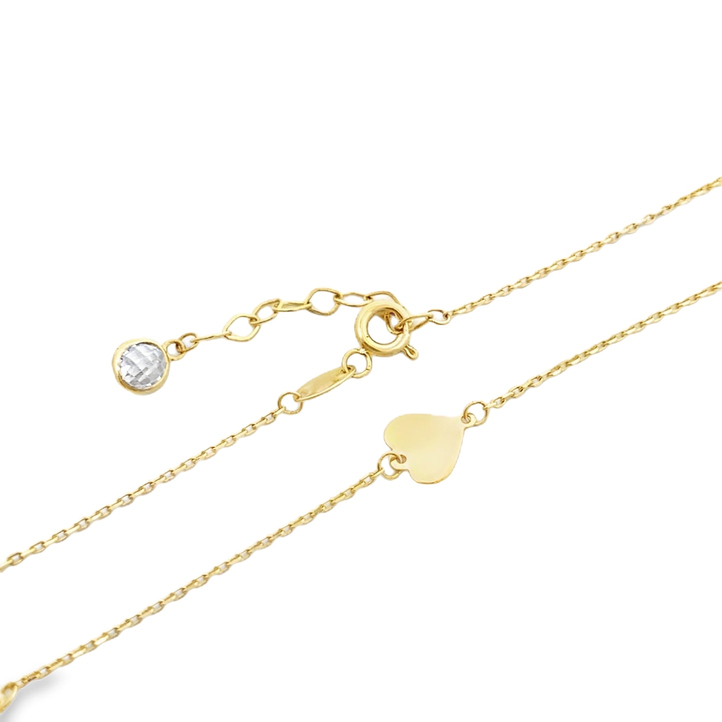 10K Yellow Gold Heart Station Link Anklet 10In W/ Ext 1.0Dwt