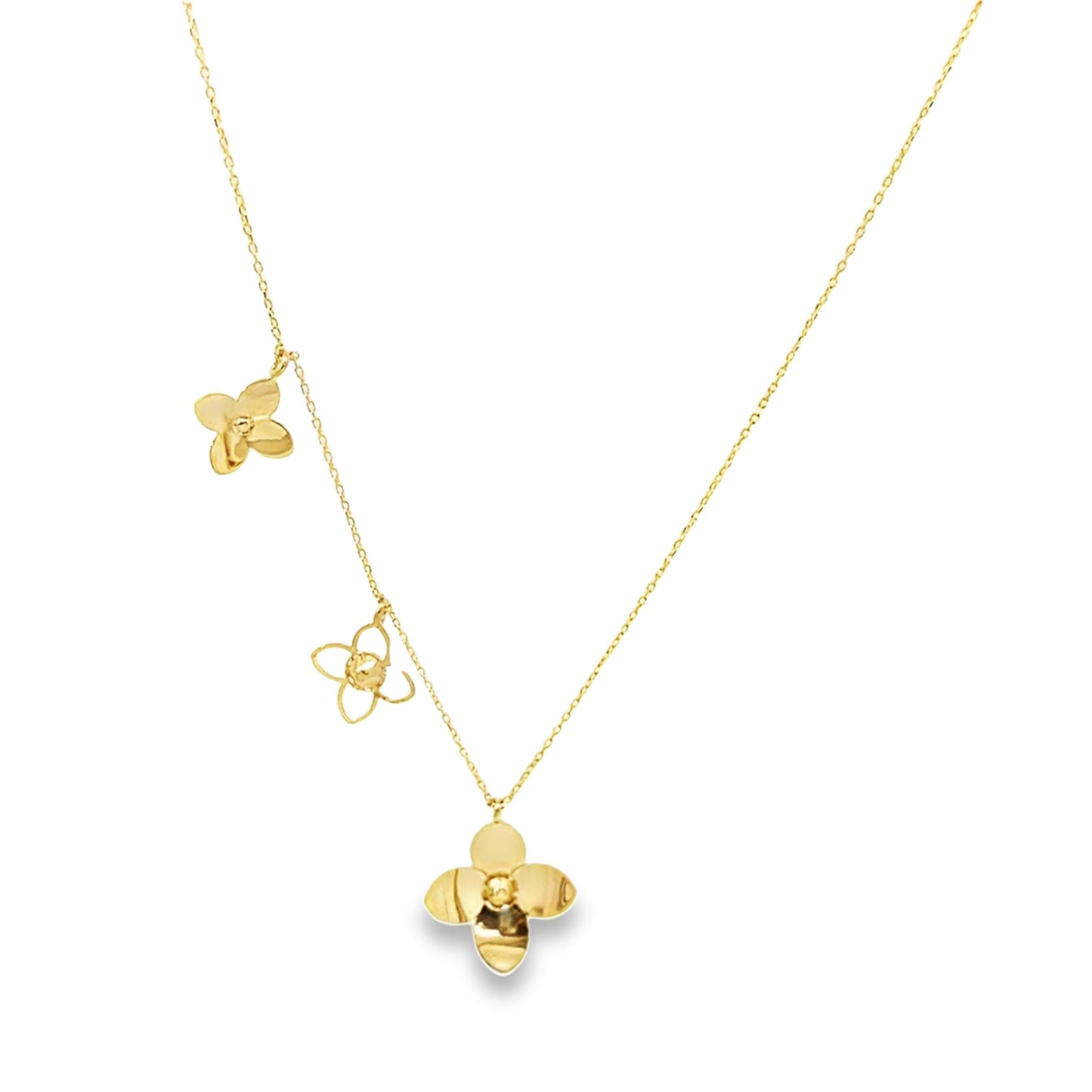 14K Yellow Gold Flower Station Necklace 18In