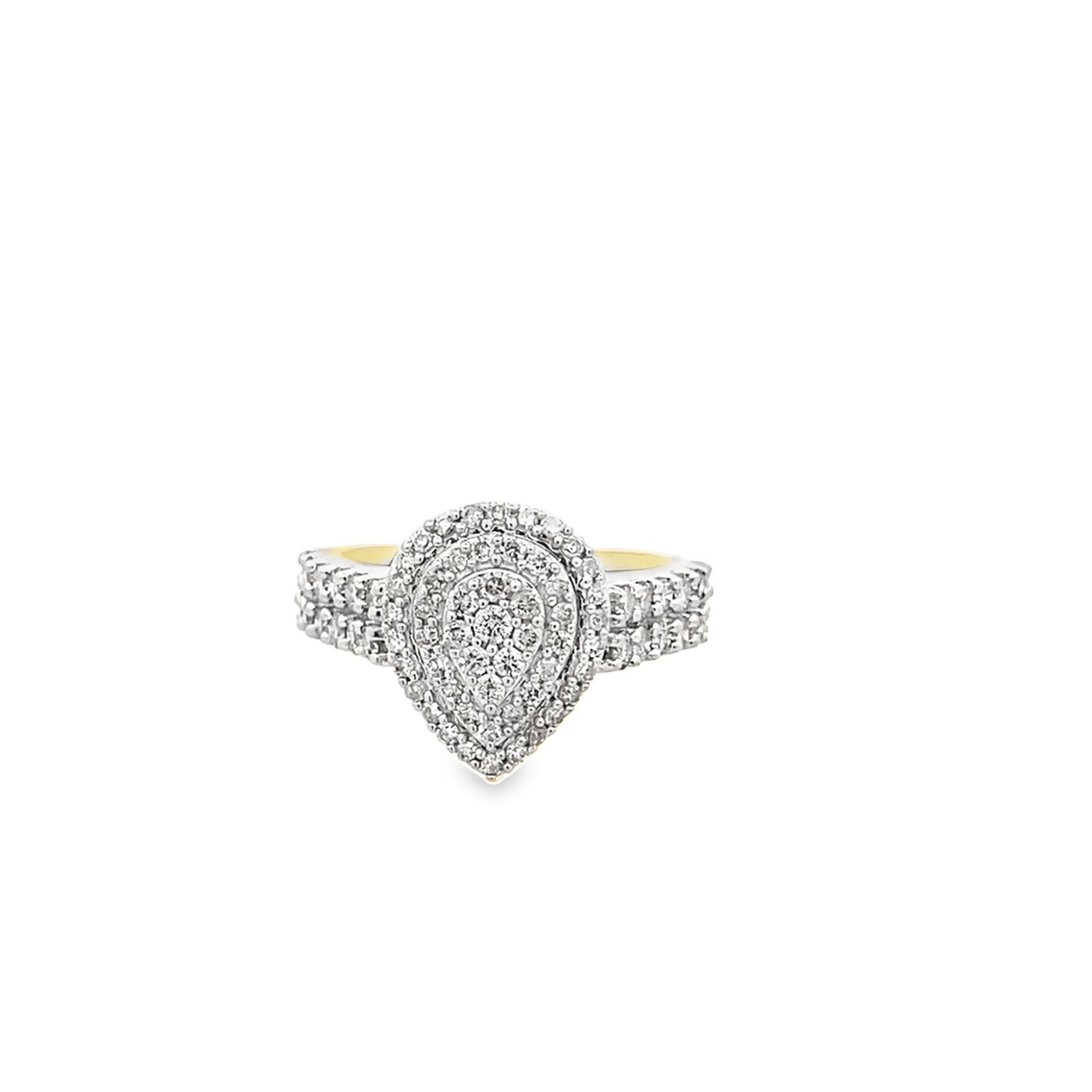 1.15Ctw 10K Yellow Gold Pear Shaped Diamond Cluster Engagement Ring Size 7 3.6Dwt
