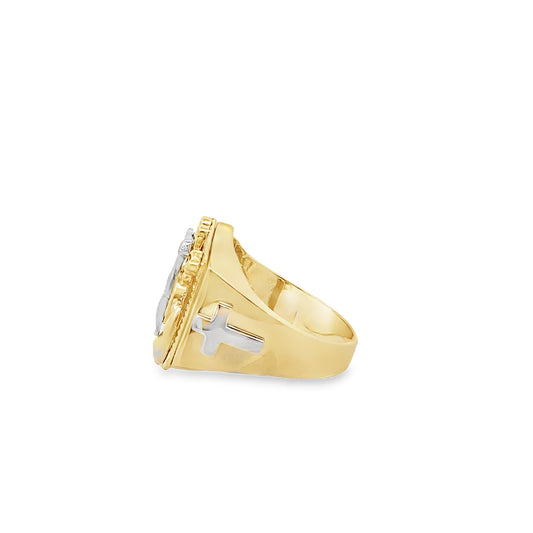 10K Two Tone Gold Anchor W/ Christ Mens Ring Size 11 7.0Dwt