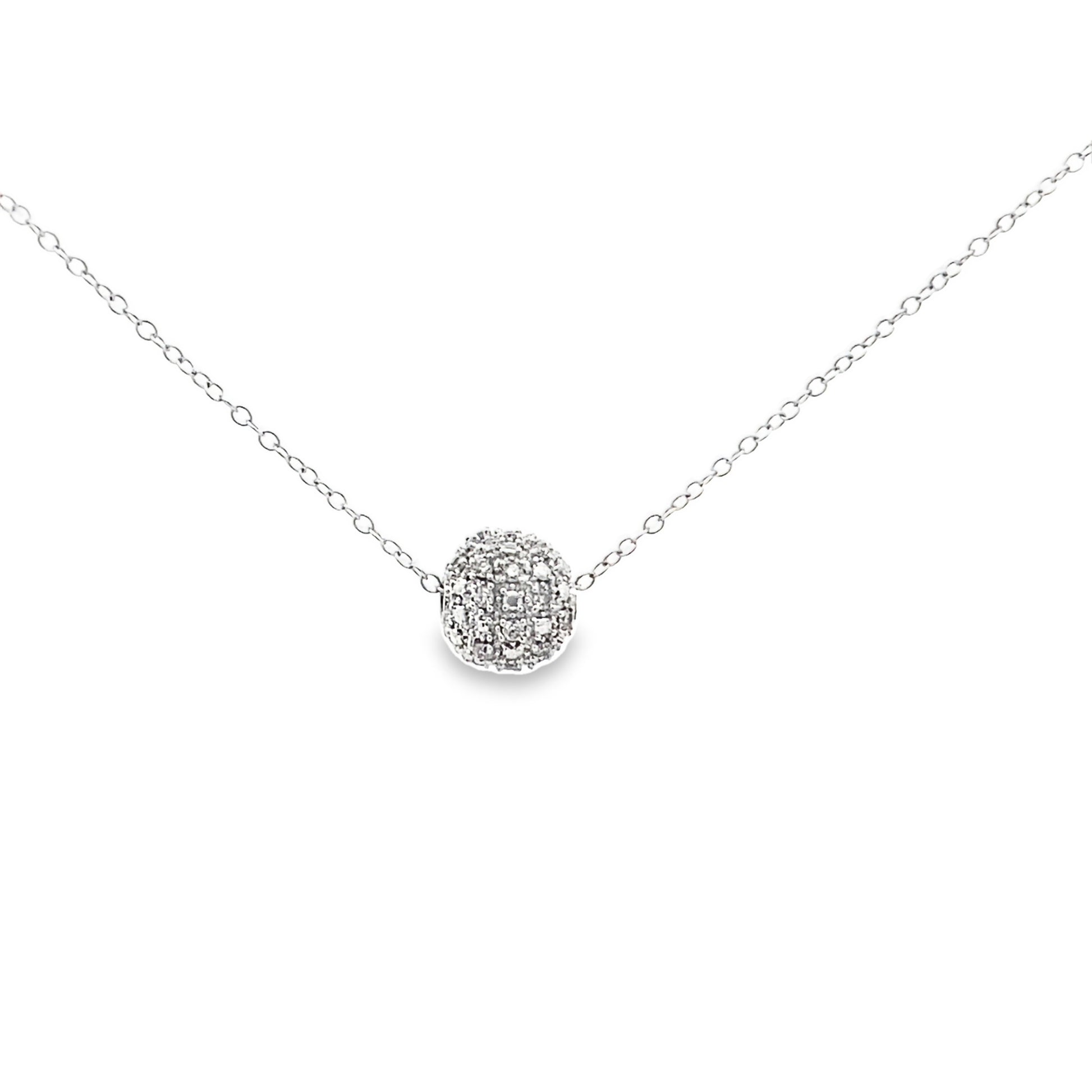 0.25Ctw 14K White Gold Diamond Bead Necklace 18 In 1.7Dwt