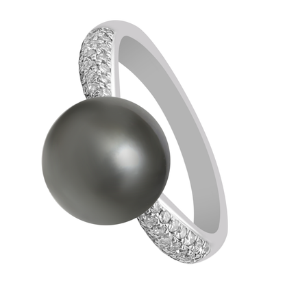 4.08Tpr 0.25Dir 18K White Gold Tahitian Pearl & Diam Ring Size 6.5 2.8Dwt+