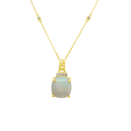 0.06Ct Dia 3.02Ct Eo 14K Yellow Gold Ethiopian Opal Pendant Necklace 18In 2.5Dwt