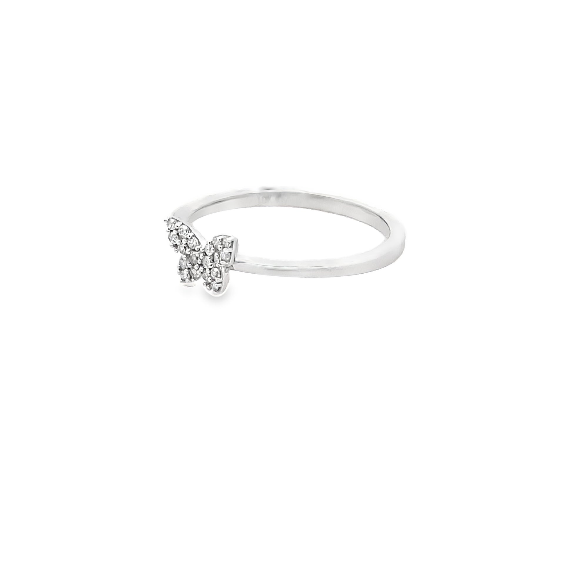 0.10Ctw 10K White Gold Diamond Butterfly Ring Size 7 1.1Dwt