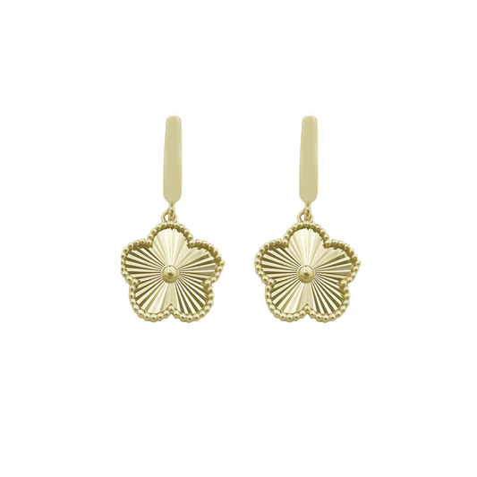 10K Yellow Gold Flower Drop Earrings 3.0Dwt
