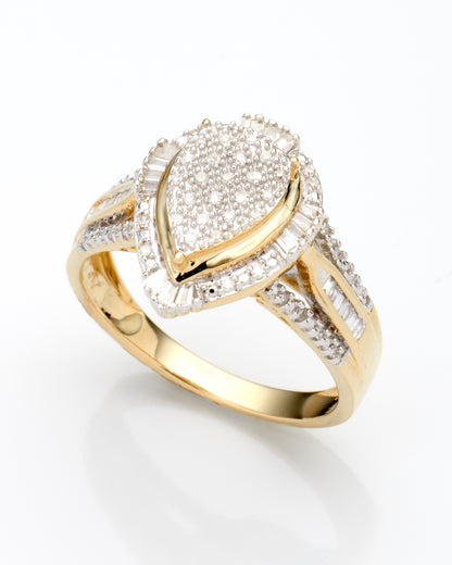 0.25Ctw 10K Yellow Gold Pear Shaped Diamond Engagement Ring Size 7 2.2Dwt
