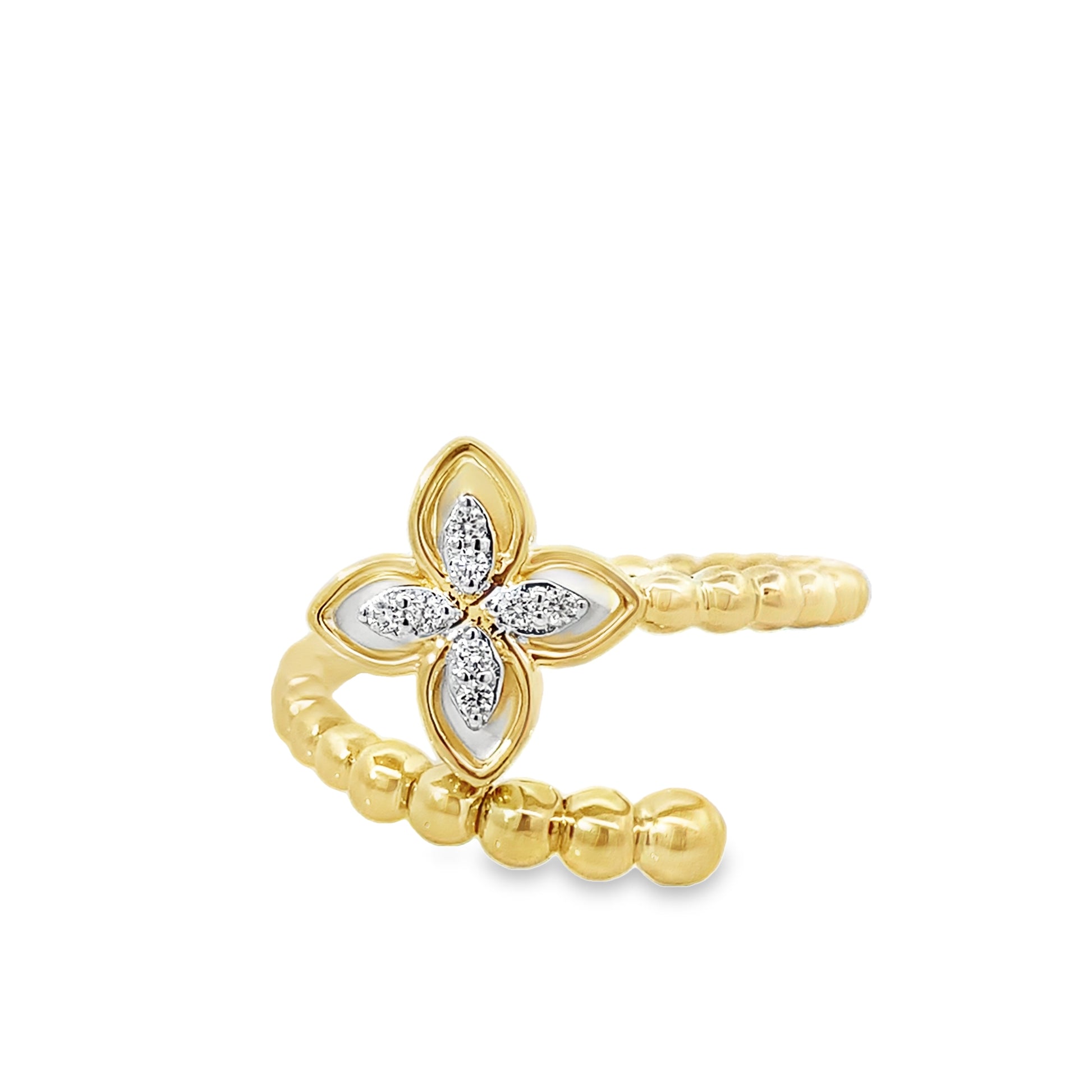 0.06Ctw Diamond 1.05Ctw Mother Of Pearl 14K Yellow Gold Flower Bypass Ring Size 7 1.2Dwt