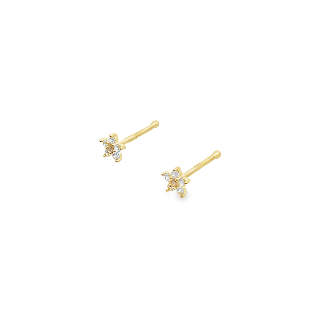 14K Yellow Gold Cz Flower Stud Nose Ring