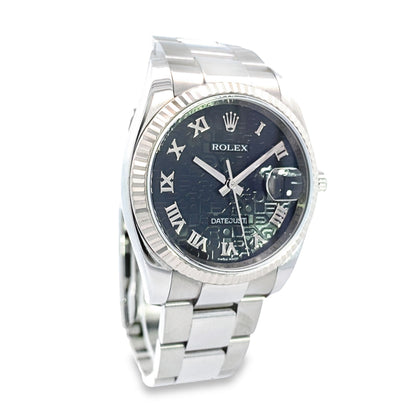 2006-2007 Rolex Pre-Owned Datejust 36Mm Model: 126234  Black Computer Dial Roman Numeral Markers 18K White Gold Fluted Bezel